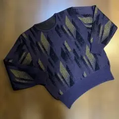 幾何学模様 紫色 ニットセーター 長袖