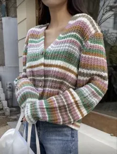 マルチカラーストライプニットカーディガン