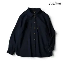 【Leilian／レリアン】ウールシャツ ネイビー 9号 金ボタン
