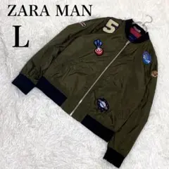 極美品 ZARA MAN ザラ MA1 フライトジャケット ワッペン カーキ L