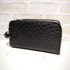 ★【オーストリッチ】セカンドバッグ/クラッチバッグ マットブラック 新同 収納多