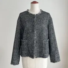 UNIQLO ユニクロ　ツイード ノーカラージャケット 千鳥格子 フリンジ