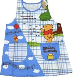 【新品】保育士キャラクターエプロン くまのプーさん(ブルー系)M〜L