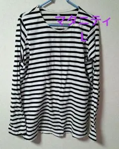 授乳服 マタニティ ボーダー 薄手 長袖 トップス Tシャツ ロンＴ Lサイズ