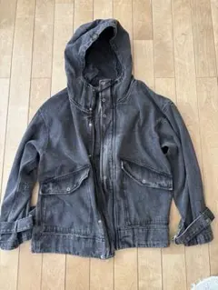 着画あり】グレー ミリタリー デニム ジャケット 古着 - メルカリ