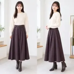 MOUSSY 千鳥格子 フレアスカート ロング丈 サイドジップ ブラウン 茶