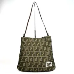 【美品】フェンディ　ショルダーバッグ　ズッカ　キャンバス　シルバー金具　ブラウン
