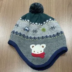 ファミリア　familiar クマ刺繍ポンポン付きニット帽 53-55cm
