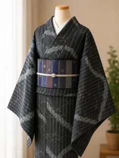 【お買得】着物と帯セット　普段着コーデ　小紋　単衣？紗？　京袋帯　着丈160㎝のサムネイル
