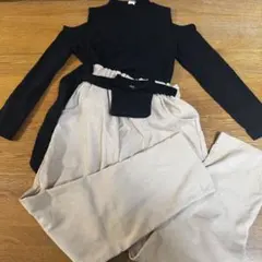 SHEIN 9Y 黒トップス・ベージュロングパンツセット