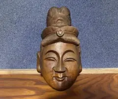 手彫り 木彫 仏面 お面 壁掛け 観音菩薩 縁起物 骨董 インテリア