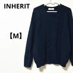 インヘリット【M】長袖セーター　ニット　ネイビー　ウール　クルーネック　秋冬