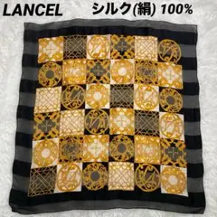 LANCEL ランセル　大判スカーフ　絹　タペストリー　バロック調　クロス　黒