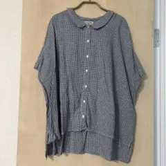 サマンサモスモス、ネイビー・ホワイト チェック 半袖シャツ