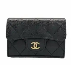 CHANEL キャビアスキン 三つ折り財布 ブラックのサムネイル