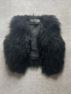 新品　ZARA BASIC ラムレザーファーベスト ブラック　美品