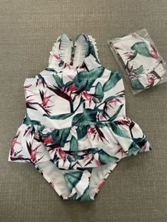 【新品未使用】タグ付き　キッズ　ワンピース水着　帽子付き