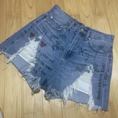 X-girl ハイウエストデニムダメージショートパンツ