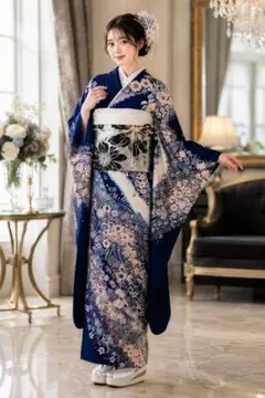 極美品】正絹 辻ヶ花振袖7点フルセット ターコイズブルー 身丈167 裄66
