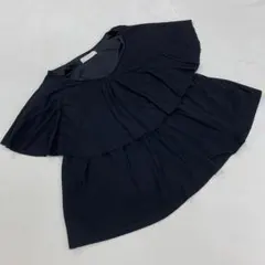 Discoat フレアトップス ブラック フリル ラウンドネック M