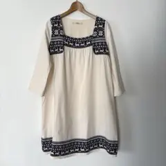 GLOBAL WORK ノルディック柄刺繍 長袖チュニック アイボリー Mのサムネイル