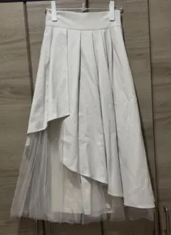 ロングスカート フレアスカート チュール アシンメトリー ホワイト