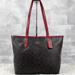 A4可 美品 コーチ PVC トートバッグ シティ 肩掛け ロゴ チャーム 茶