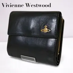 ヴィヴィアン ウエストウッド 三つ折り財布 がま口 レザー 黒 オーブ金具
