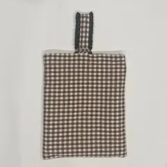 入学入園　上靴入れ　ブラウンチェック フリル付き