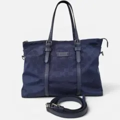 GUCCI (グッチ) GGナイロン トート ショルダー 2WAYバッグ 紺色のサムネイル