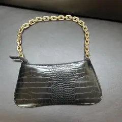 ZARA クロコ型押し チェーン ショルダーバッグ ブラックのサムネイル