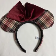 ディズニー ミニーカチューシャ 赤色チェック柄