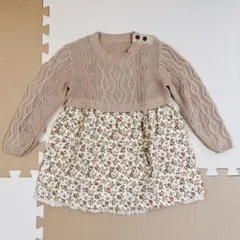 【美品】ビケットクラブ ワンピース 100cm ニット切替 花柄 長袖 女の子のサムネイル