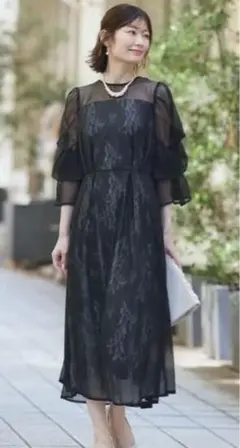 黒のワンピースドレス 大きいサイズ　結婚式　お呼ばれドレス