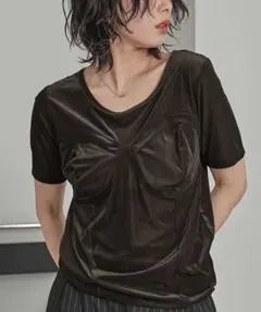 ビスチェ風デザイン 半袖Tシャツ ブラウンのサムネイル