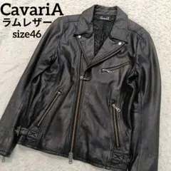 【本革】CavariA ラムレザー ダブルライダース ブラック 46 Y2K