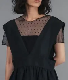 新品タグ付きブラウス シャツ シースルートップス 半袖 ドット チュール