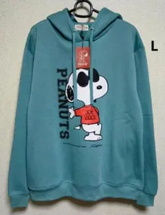 SNOOPY JOECOOL メンズ 裏起毛パーカー 長袖 L グリーン 緑色