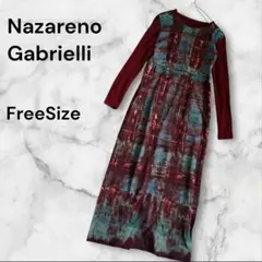 Nazareno Gabrielli バーガンディ 総柄 マキシ丈ワンピース