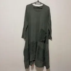 イタリア製 コットン100％ ロングワンピース カーキ 【M】 海外古着✨