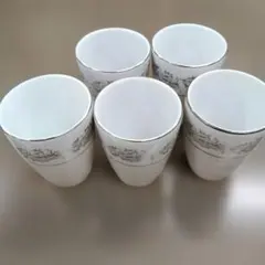 陶器製 湯飲み 5個セット 銀色の縁取り