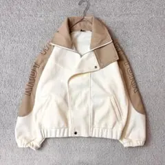 バイカラー　ジップアップ　ボンバージャケット　アイボリー　オーバーサイズ