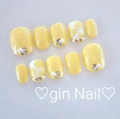 ネイルチップ　オーダー　ワンホン　韓国　量産型　ベリーショート　現品　イエロー