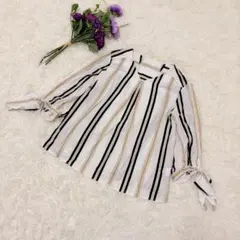 LAPINE BLEUE ブラウス ストライプ 袖リボン ナチュラル キレイめ