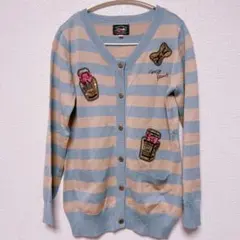 【メゾピアノ】ボーダーカーディガン サックス×ベージュ L（160）