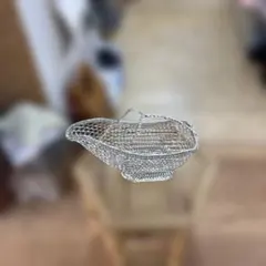 銀座和光 WAKO メタリックシルバーバスケット 銀仕上げ 手編み 小物入れ