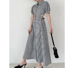 リゼクシー resexxy ウエストオープンシャツワンピース ギンガムチェック