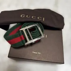 レア物★GUCCI 緑と赤のストライプ ベルトキャンバス（スクエアバックル）