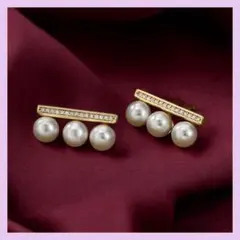 ピアス 3連パール ゴールド 高品質 上品 卒業式 入学式 結婚式 おしゃれ ③