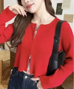 moment + Wジップリブニットカーディガン